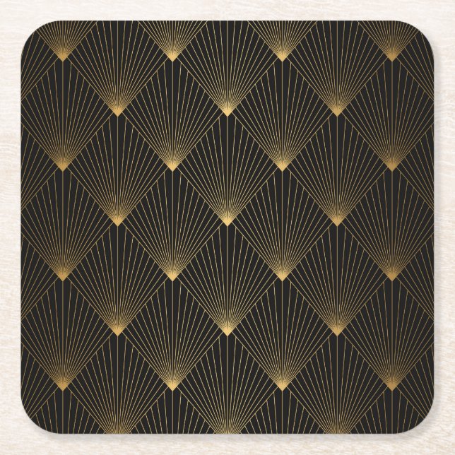 Art Deco: Schwarze Gold Elegance. Rechteckiger Pappuntersetzer (Vorderseite)