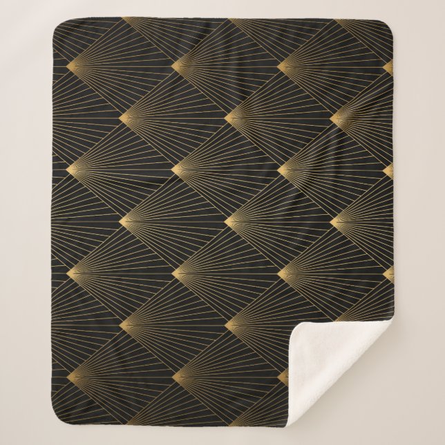 Art Deco: Schwarze Gold Elegance. Sherpadecke (Vorderseite)
