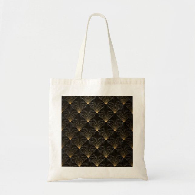 Art Deco: Schwarze Gold Elegance. Tragetasche (Vorne)