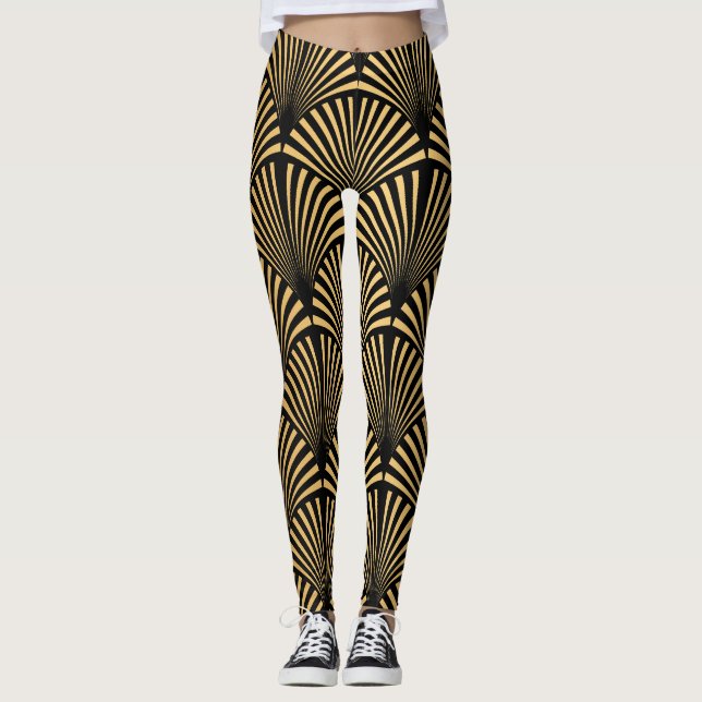 Art Déco: Schwarze Goldskala. Leggings (Vorderseite)