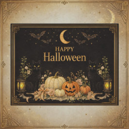 Art Deco Schwarze Katzen Luxus Halloween Feiertagspostkarte