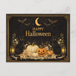 Art Deco Schwarze Katzen Luxus Halloween Feiertagspostkarte