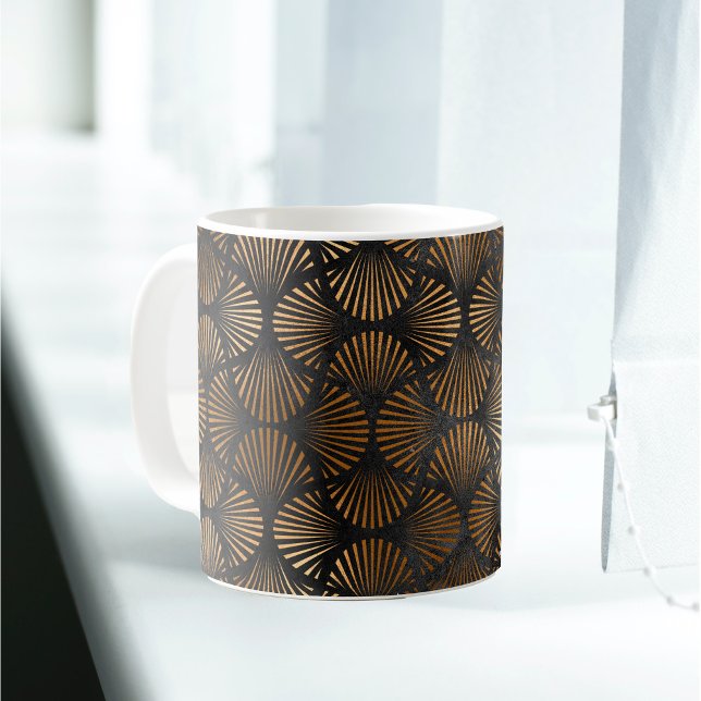 Art Deco Schwarze Kupferlüfter Muschel Graphic Kaffeetasse (Von Creator hochgeladen)