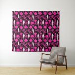 ART DECO SCHWARZE PINK FUCHSIA BLUME, WEISSE PARRO WANDTEPPICH<br><div class="desc">Elegante,  lebendige und klassische französische Art-Déco-Blumenbild mit weißen Papageien und Blume.</div>
