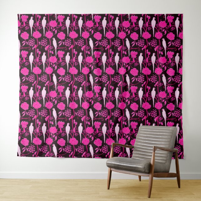 ART DECO SCHWARZE PINK FUCHSIA BLUME, WEISSE PARRO WANDTEPPICH (Beispiel (Horizontal))
