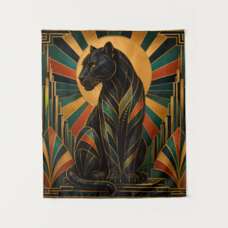 Art Deco Schwarzer Panther Wandteppich