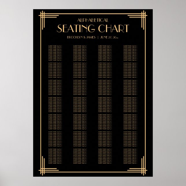 Art Deco Schwarzes Alphabetisches Hochzeitssortime Poster (Vorne)
