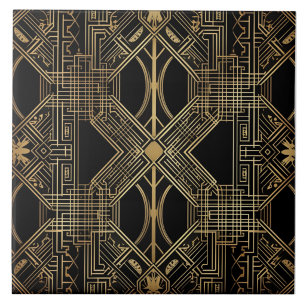 Art Deco, Schwarzes Gold, geometrisches Muster Fliese