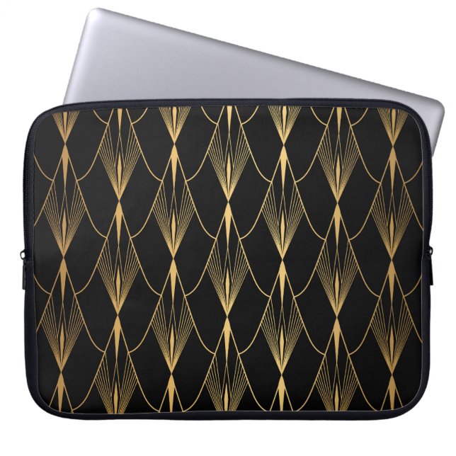 Art Deco: Schwarzes Gold Nahtloser Luxus Laptopschutzhülle (Vorderseite)