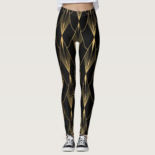 Art Deco: Schwarzes Gold Nahtloser Luxus Leggings (Vorderseite)
