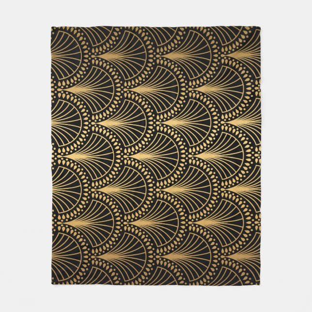 Art Deco, schwarzes Gold, nahtloses Muster. Fleecedecke (Vorderseite)