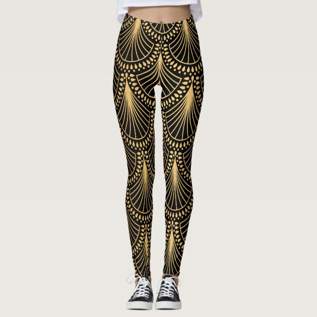Art Deco, schwarzes Gold, nahtloses Muster. Leggings (Vorderseite)