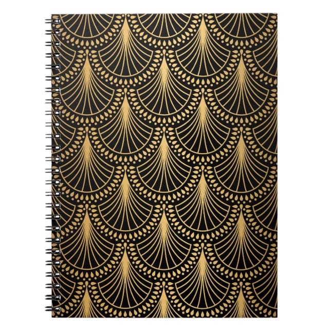 Art Deco, schwarzes Gold, nahtloses Muster. Notizblock (Vorderseite)