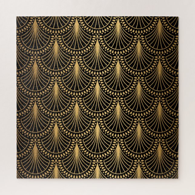 Art Deco, schwarzes Gold, nahtloses Muster. Puzzle (Vertikal)
