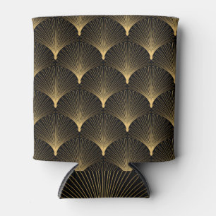 Art Deco: Schwarzes goldenes Muster. Dosenkühler