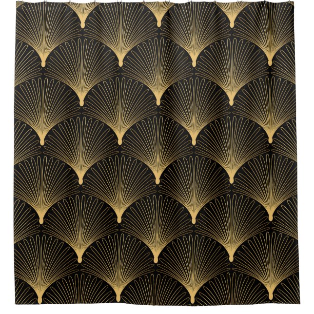 Art Deco: Schwarzes goldenes Muster. Duschvorhang (Vorderseite)