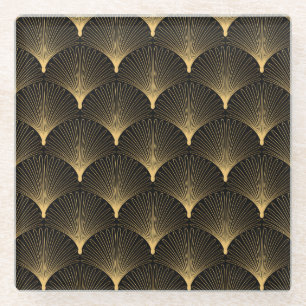 Art Deco: Schwarzes goldenes Muster. Glasuntersetzer