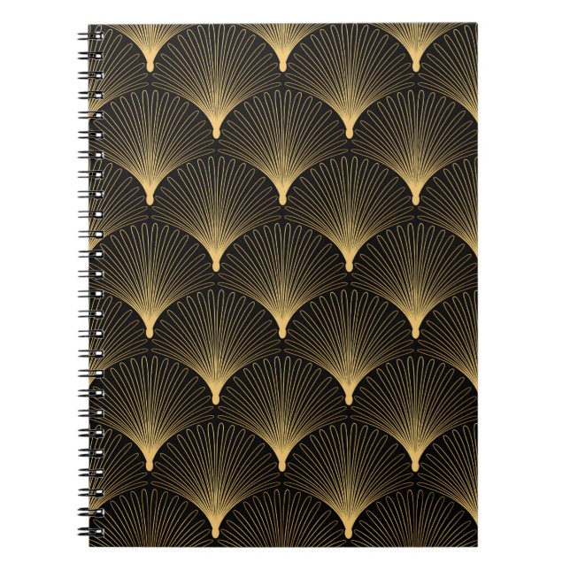 Art Deco: Schwarzes goldenes Muster. Notizblock (Vorderseite)
