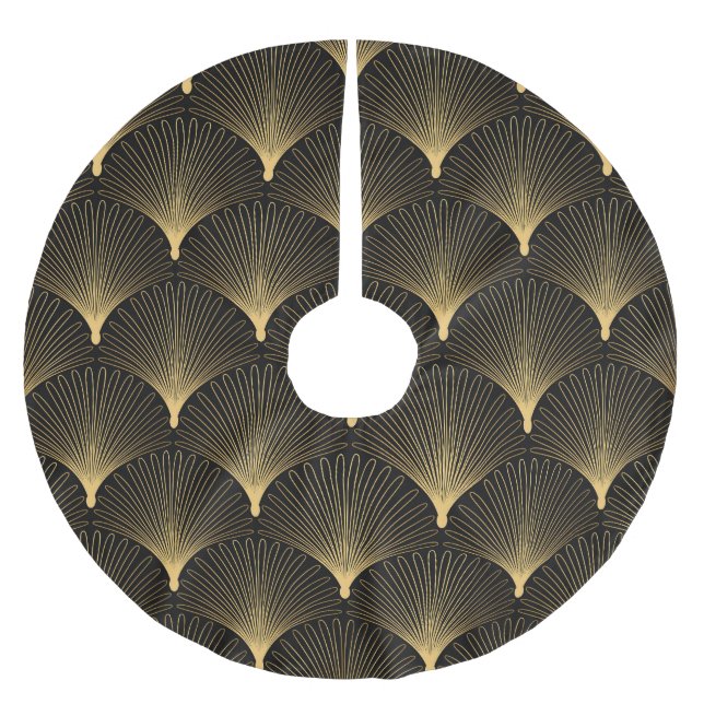 Art Deco: Schwarzes goldenes Muster. Polyester Weihnachtsbaumdecke (Vorderseite)