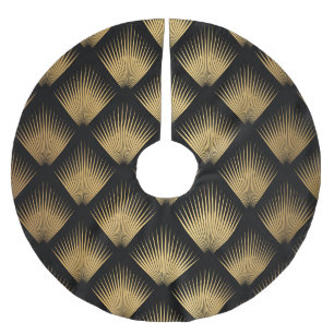 Art Deco, schwarzes goldenes Muster. Polyester Weihnachtsbaumdecke