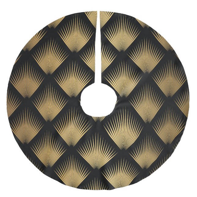 Art Deco, schwarzes goldenes Muster. Polyester Weihnachtsbaumdecke (Vorderseite)