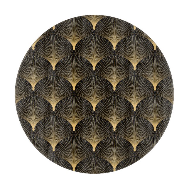 Art Deco: Schwarzes goldenes Muster. Schneidebrett (Vorderseite)