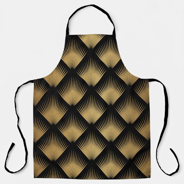 Art Deco, schwarzes goldenes Muster. Schürze (Vorderseite)