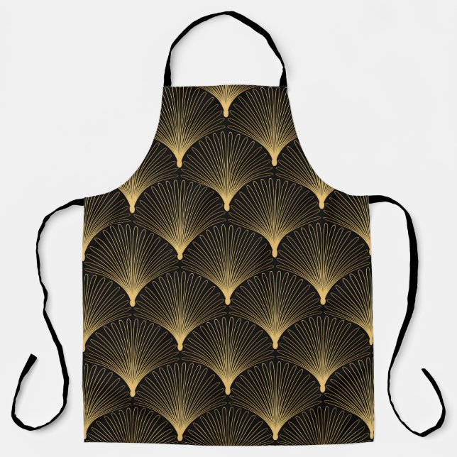 Art Deco: Schwarzes goldenes Muster. Schürze (Vorderseite)