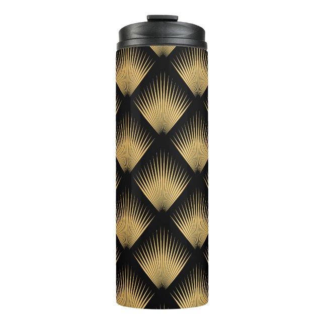 Art Deco, schwarzes goldenes Muster. Thermosbecher (Vorderseite)