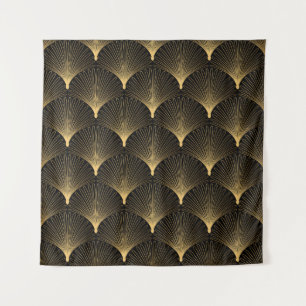 Art Deco: Schwarzes goldenes Muster. Wandteppich