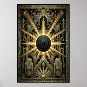 Art Deco Schwarzes Loch Himmelsposter   Gold Türki Poster