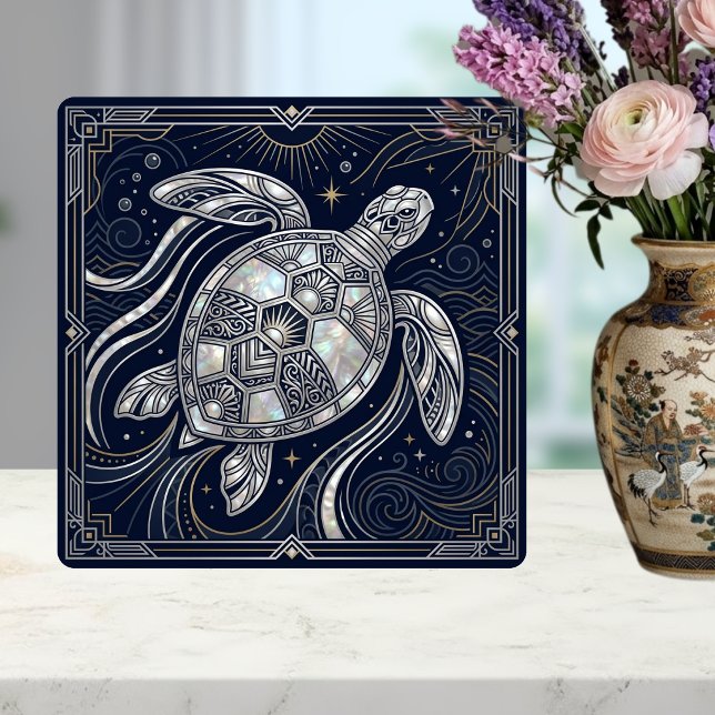 Art Deco Sea Turtle Mother of Pearl Style Tile Fliese (Von Creator hochgeladen)