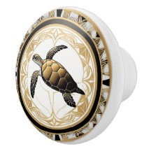 Art Deco Sea Turtle Schwarz-weißes Gold