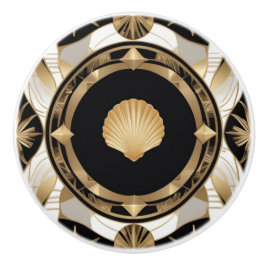 Art Deco Seashell Schwarz-weiße und Gold Muschel Keramikknauf