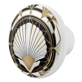 Art Deco Seashell Schwarz-weiße und Gold Muschel Keramikknauf
