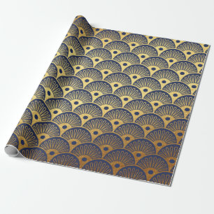 Art Deco Seashells Waves Navy Blue Vip Yacht Geschenkpapier