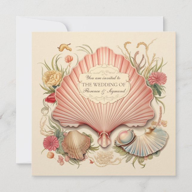 Art Déco Seaside Seashell Wedding Invitation Einladung (Vorderseite)