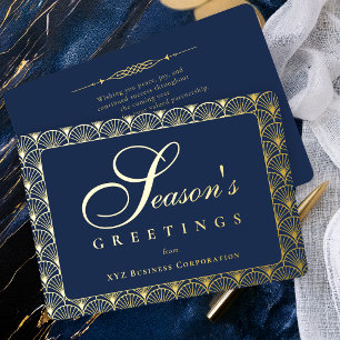 Art Deco Season's Greetings Navy Geschäftlich Folien Feiertagskarte