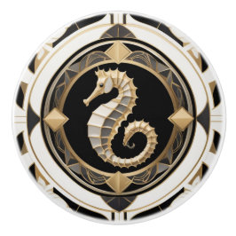 Art Deco Seepferd Schwarz-weiß und Goldenes Meer Keramikknauf