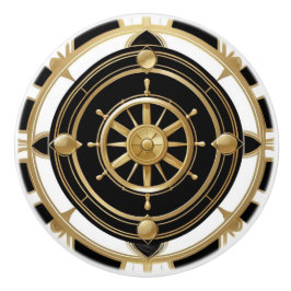 Art Deco Ship Wheel Schwarz-weiß Gold Nautical Keramikknauf