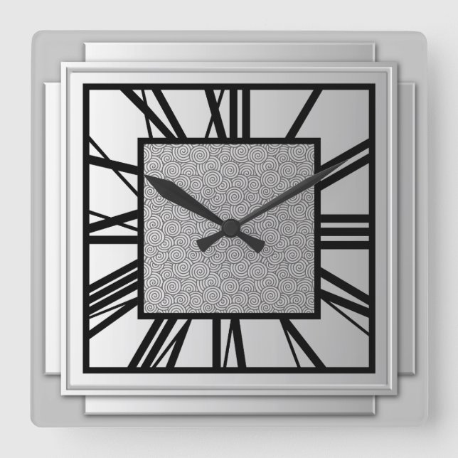 Art Deco, silber gebürstet Quadratische Wanduhr (Vorderseite)