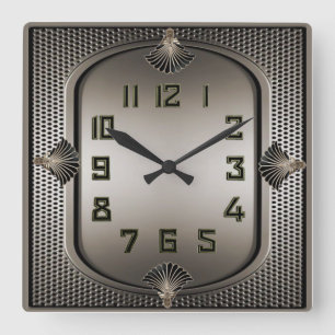 Art Deco Silber Quadratische Wanduhr