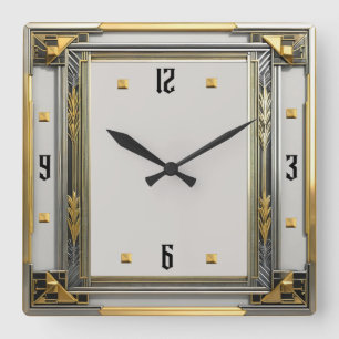 Art Deco Silber Quadratische Wanduhr