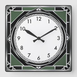 Art Deco Silber Quadratische Wanduhr