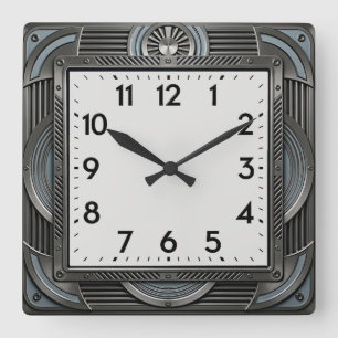 Art Deco Silber Quadratische Wanduhr