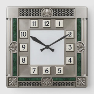 Art Deco Silber Quadratische Wanduhr