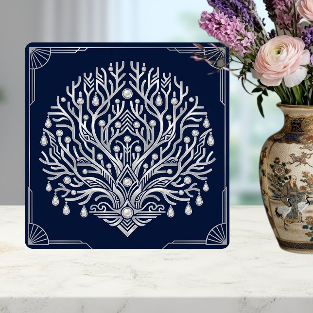 Art Deco Silberbaum Perlen Navy Marine Fliese (Von Creator hochgeladen)