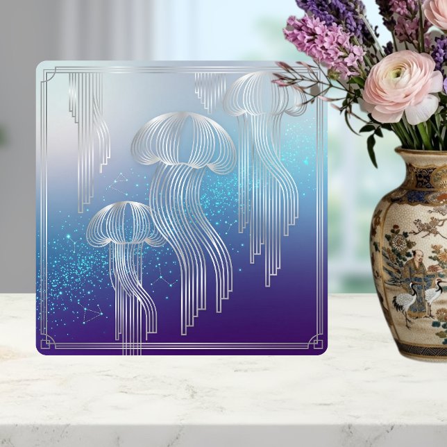 Art Deco Silver Jellyfish Ocean Gradient Design Fliese (Von Creator hochgeladen)