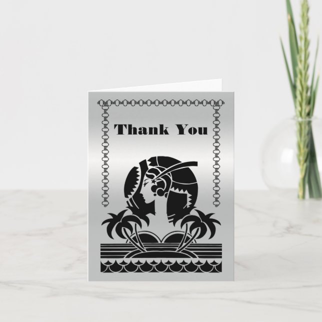 Art Deco Silver und Black Danke Cards (Vorderseite)