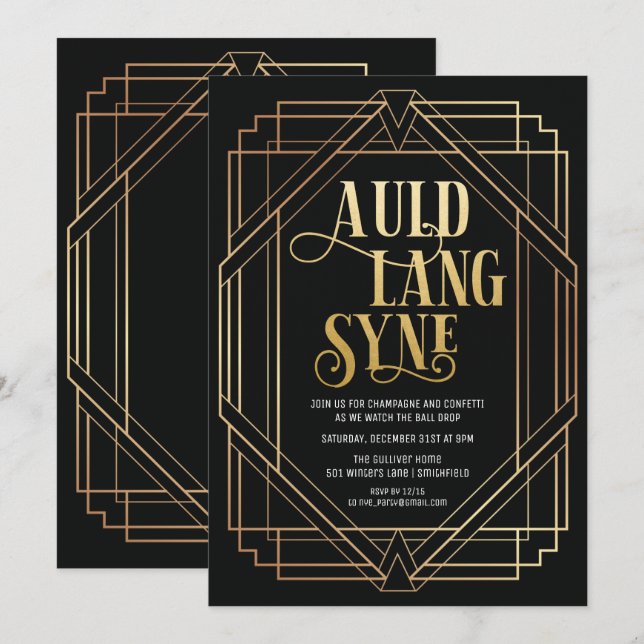 Art Deco Silvester-Party Einladung (Vorne/Hinten)